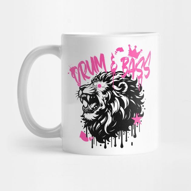 DRUM AND BASS  - Stenciled Lion (black/pink) by DISCOTHREADZ 